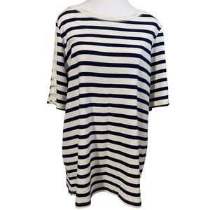 Kim Rogers Nautical 3/4 Sleeve Navy Blue Striped Cotton Blouse Women’s XL Boat